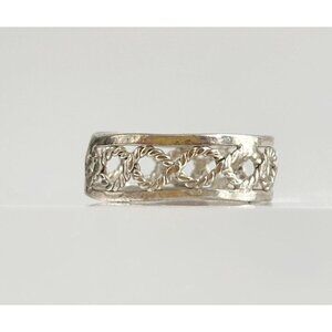 Crossover Rope Accented Cutout Sterling Silver 925 Vintage Ring - sz 3.75